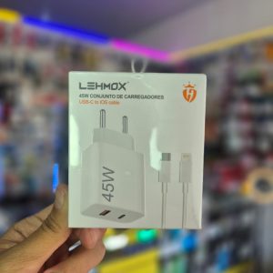 Fonte Carregador de Parede Adaptador USB-C Pd 45W Turbo com Cabo Kit Carregador iphone turbo Duplo Usb C Lightning